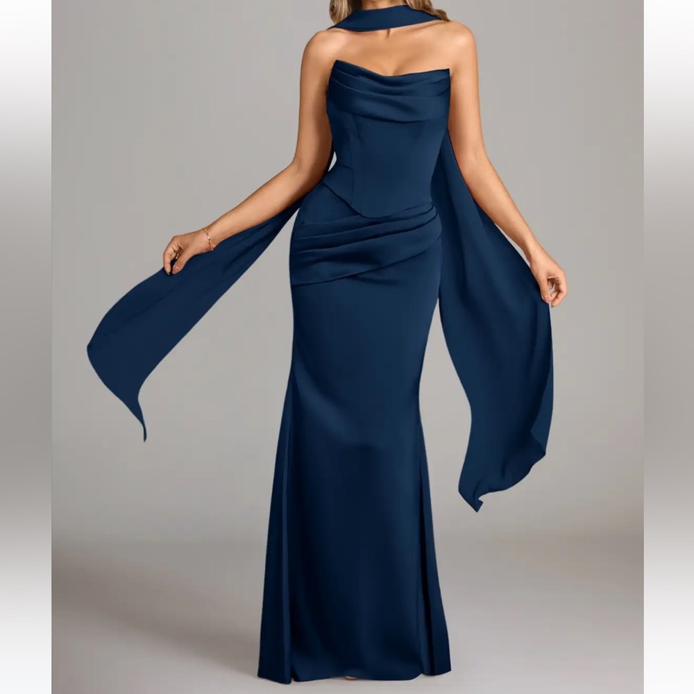 Azazie Sorrel Navy Blue Mermaid Strapless Dress